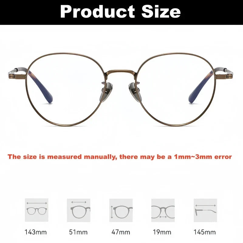 YIMARUILI Luxury Titanium Round Glasses – Retro Wide-Rimmed Frame