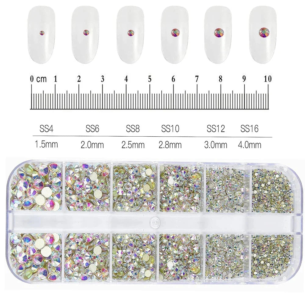 180pcs AB Flatback Glass Nail Rhinestones - Multi-Shape Gems for DIY Nail Art