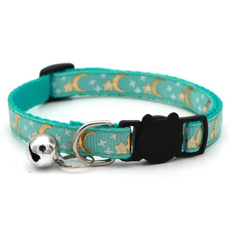 Cat Collar with Bell – Adjustable Star & Moon Pet Necklace
