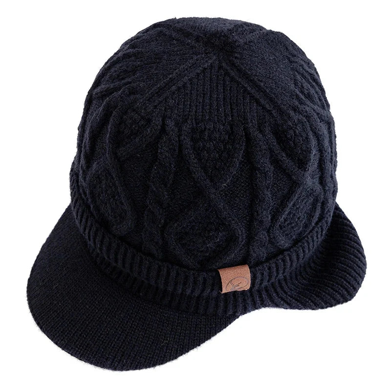 New Unisex Winter Hat Plush Fur Lined Warm Earflap Cap Stylish Soft Beanie Hat  Outdoor Thick Ski Sports Knitted Hat