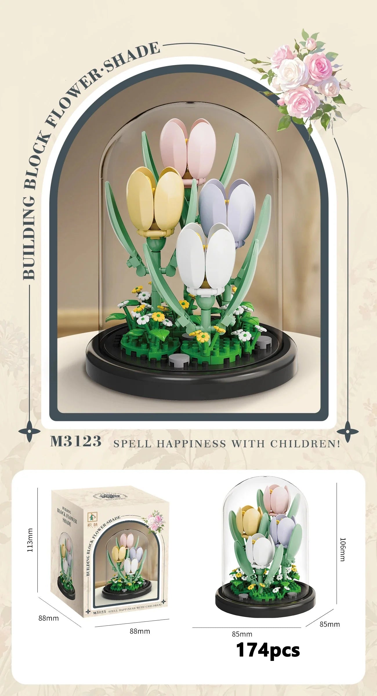Eternal Flower Bouquet Bonsai Potted Plant Micro Building Blocks Model Home Decoration Puzzle Toys Kids Birthday Christmas Gifts