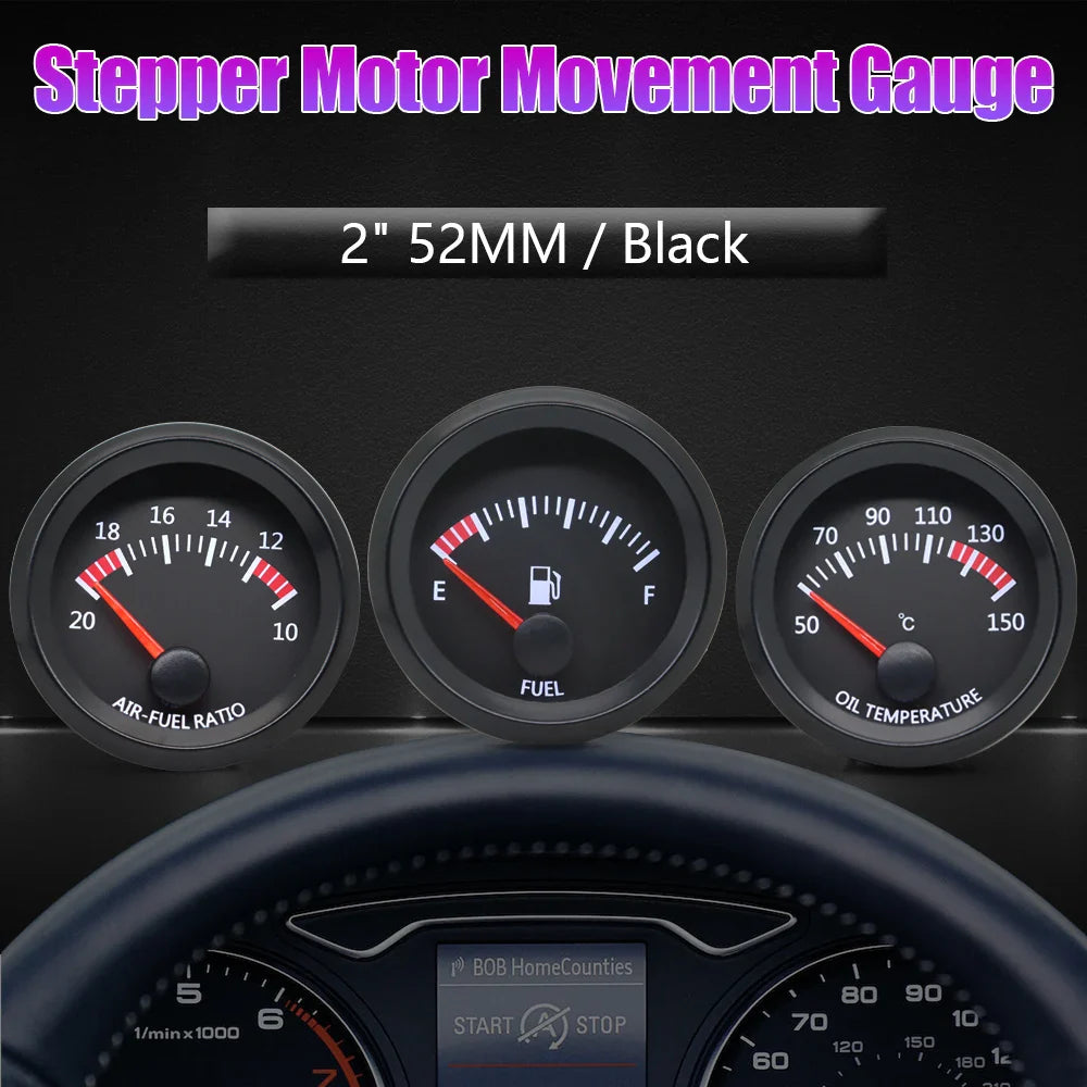 52MM Gauge 12V Water Temp Oil Temp Gauge Oil Press Fuel Volts Gauge Air Fuel Ratio Boost Exhaust Temp Meter Black Face Gauge