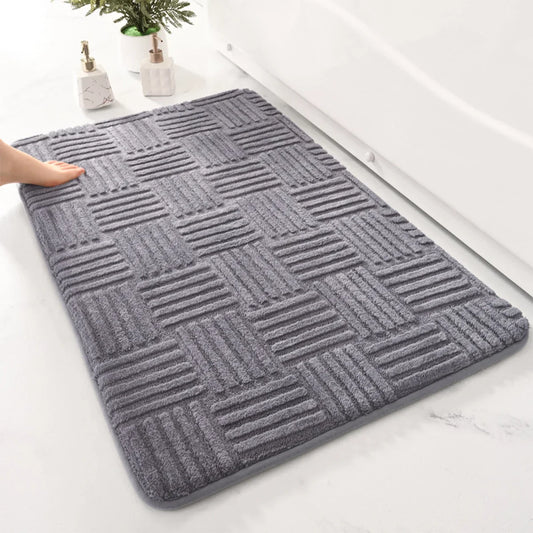Thick Striped Absorbent Floor Mat – Non-Slip Cotton Velvet Bathroom Rug