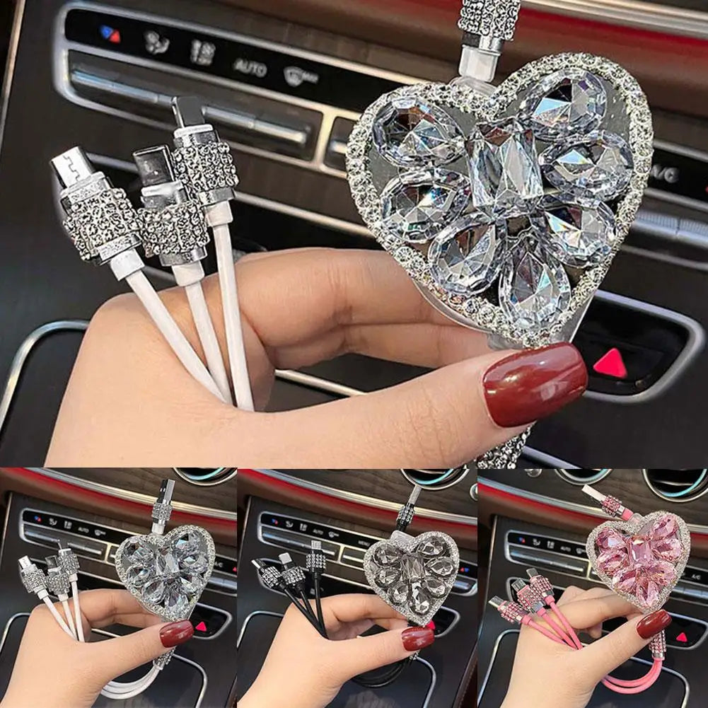 Bling Diamond Goddess Love Car Charger USB Multi Charging Universal Auto Charging New Three-In-One Cable Cable Data Fast Di N2K7