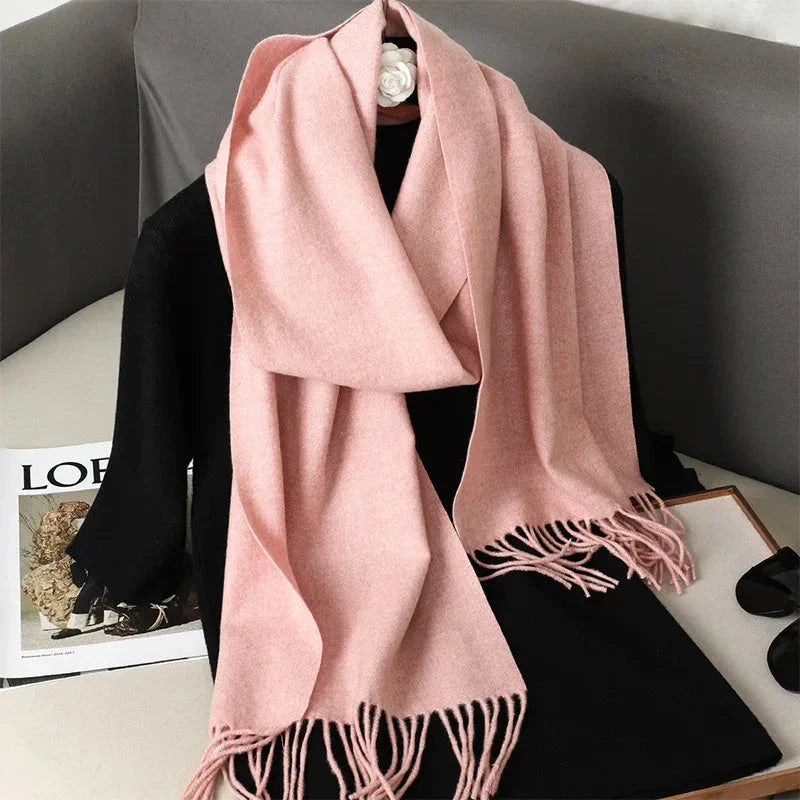 62-Color Winter Cashmere Scarf – Warm Tassel Pashmina Wrap for Women