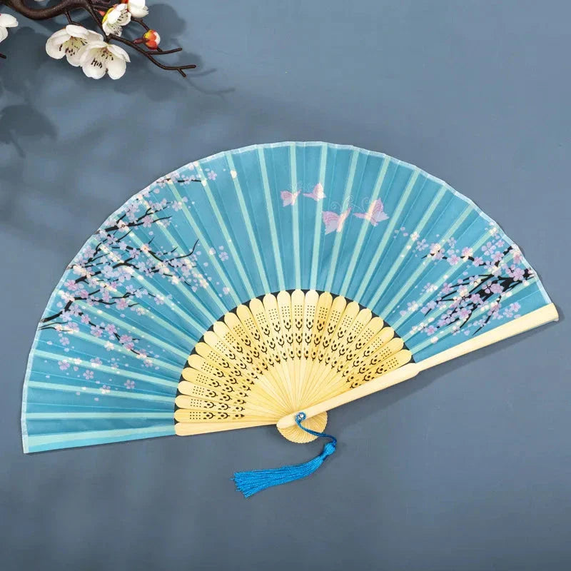 Hand Fan Foldable Silk Fan Noodles Bamboo Fan Bones Halloween Cosplay Prop Christmas Wedding Decoration Party Gifts Art Crafts