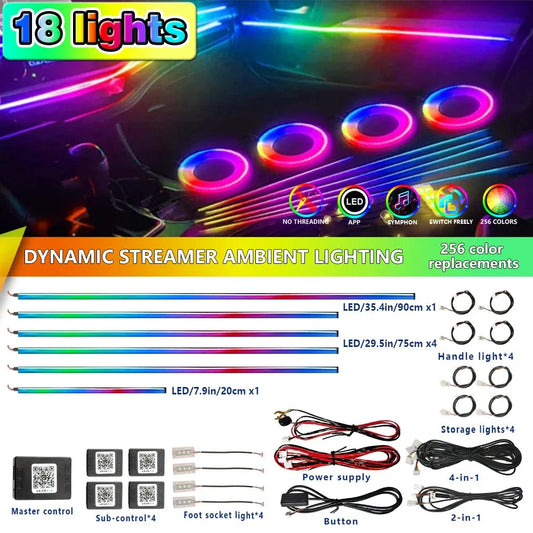 Universal 18-in-1 RGB Car Ambient Light Kit - Full Color App-Controlled Neon Strips