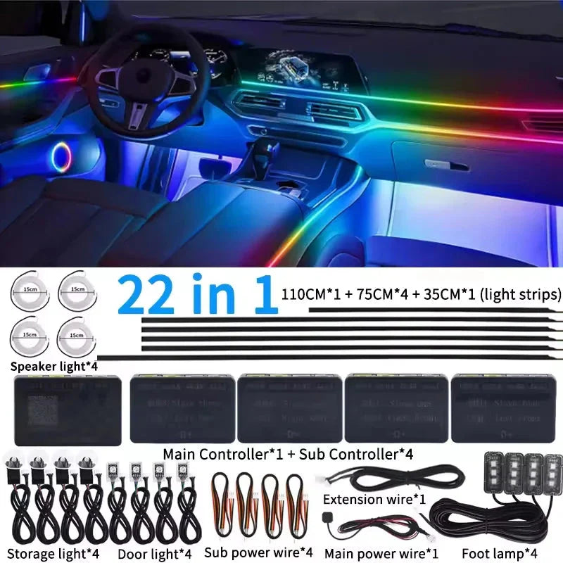 Universal 18-in-1 RGB Car Ambient Light – Interior Neon Strip Kit