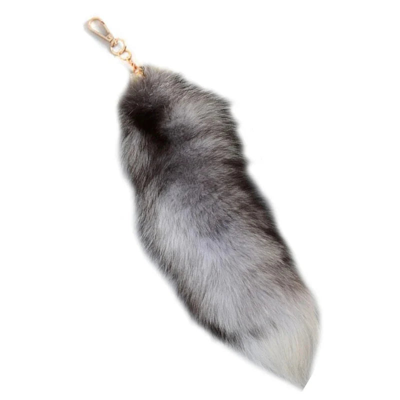 Plush-Fox Tail Keychain Furry Racoon Tail Keyring Keychain 28cm Animal Tail Key-Pendant Pompoms Keyring Holder Bag-Decor