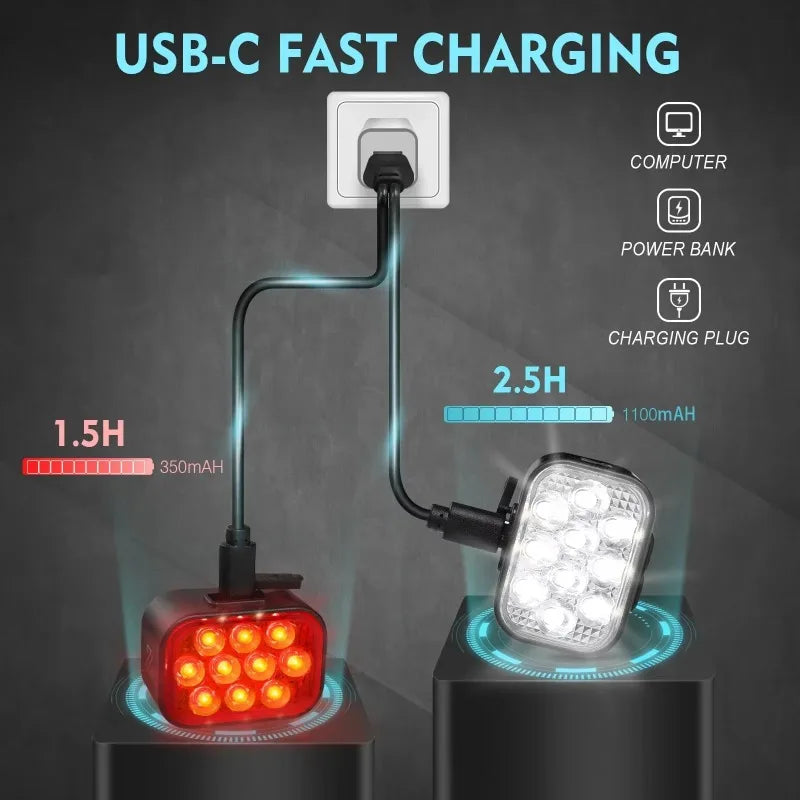 BUCKLOS Bicycle Rear Light Front Light 1100mAh LED COB Waterproof Bike Lamp USB Rechargeable Mtb Road Bike Taillights Bike Parts