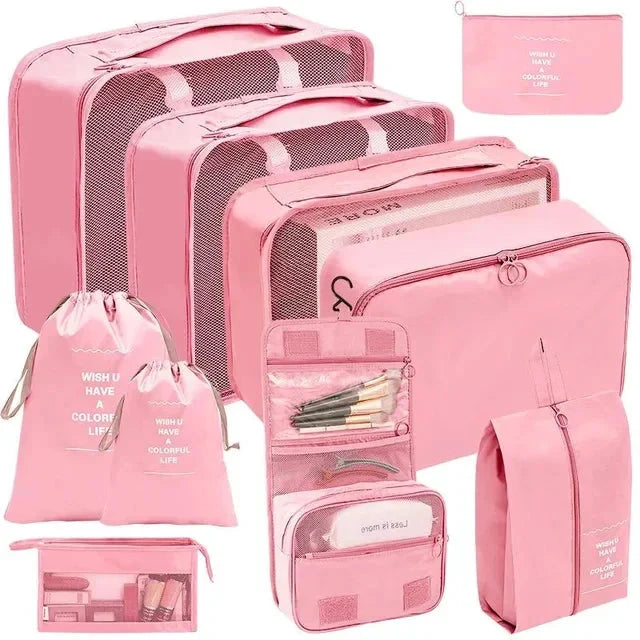 7/8/9/10 Pcs Travel Organizer Packing Cubes – Lightweight Polyester Luggage Storage Bags for Clothes, Shoes, and Accessories