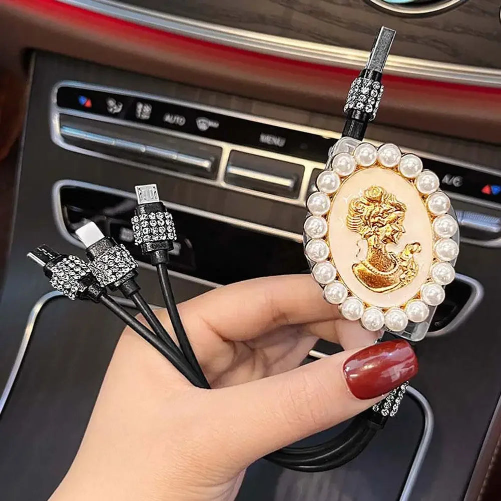 Bling Diamond Goddess Love Car Charger USB Multi Charging Universal Auto Charging New Three-In-One Cable Cable Data Fast Di N2K7