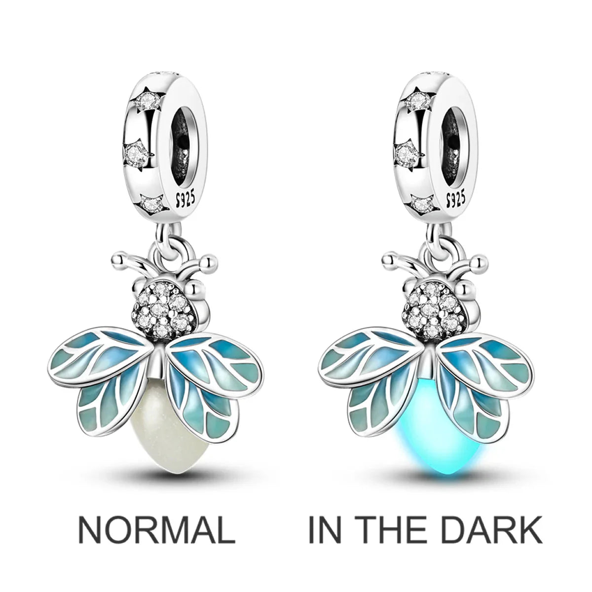925 Sterling Silver Pink Butterfly & Luminous Firefly Charm – Dangle Bead for Bracelet or Necklace | Elegant DIY Jewelry Gift for Women