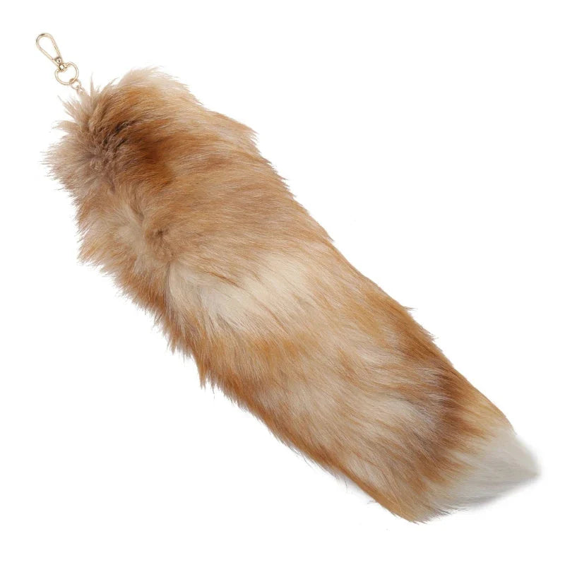 Plush-Fox Tail Keychain Furry Racoon Tail Keyring Keychain 28cm Animal Tail Key-Pendant Pompoms Keyring Holder Bag-Decor