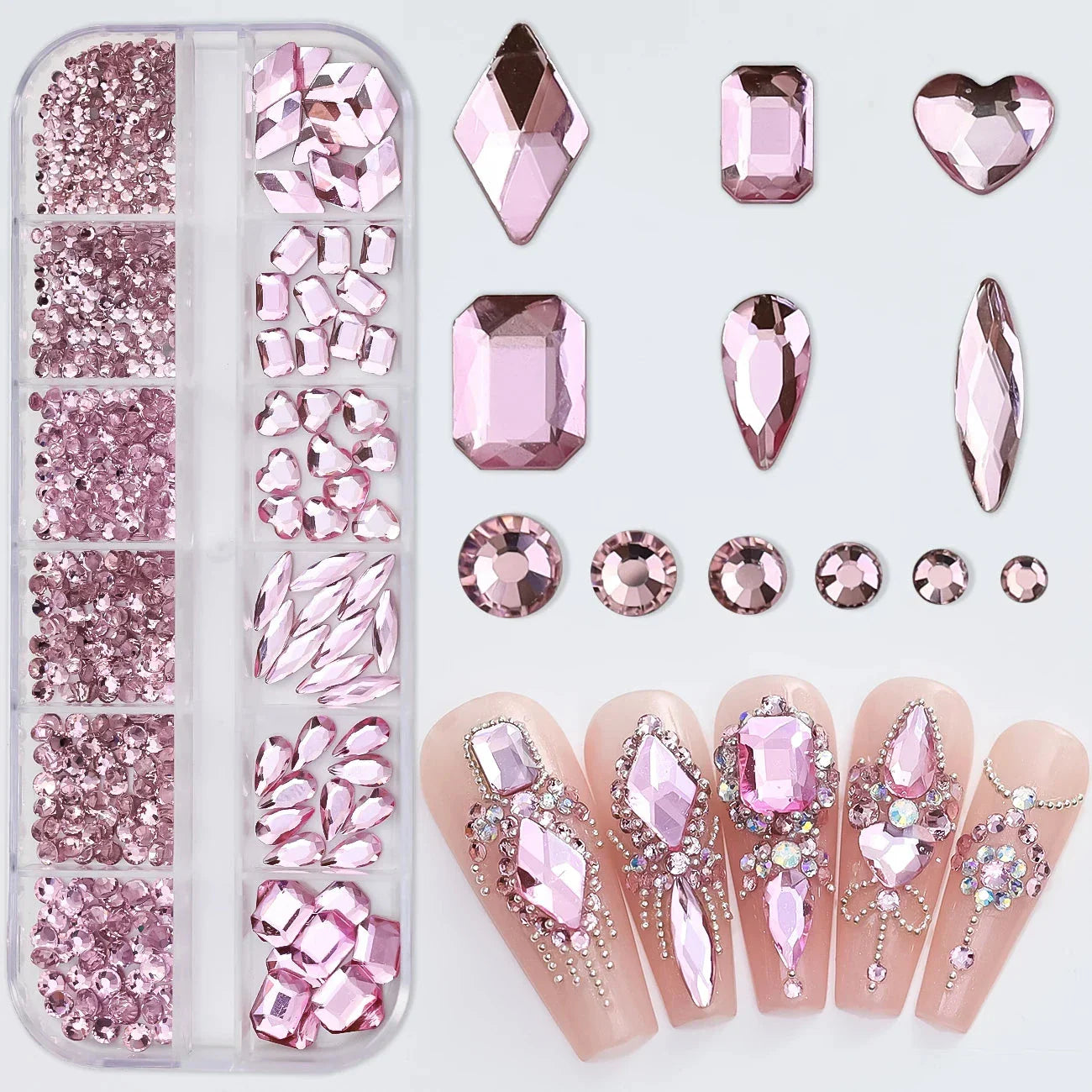 180pcs AB Flatback Glass Nail Rhinestones - Multi-Shape Gems for DIY Nail Art