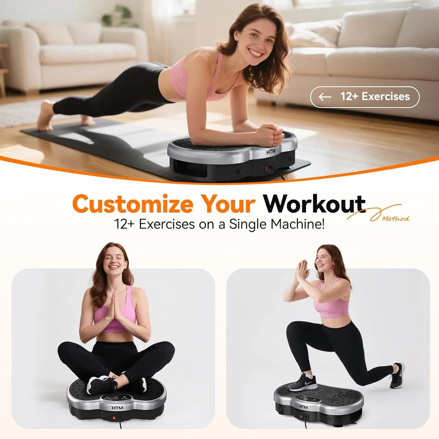 Calorie Tracking Vibration Plate Power Machine 120 Adjustable Speed Levels Whole Body Fitness Massager Home Gym Muscle Toning