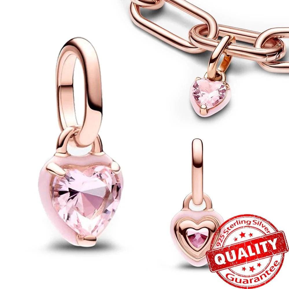 Sparkling Star Mini Dangle Charm - 925 Sterling Silver Green Heart Charm for Me Bracelet, Zircon & Crystal Accent, Customizable Girl Party Jewelry