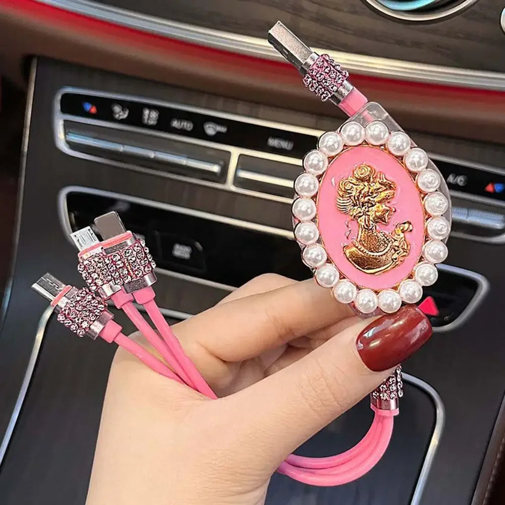 Bling Diamond Goddess Love Car Charger USB Multi Charging Universal Auto Charging New Three-In-One Cable Cable Data Fast Di N2K7
