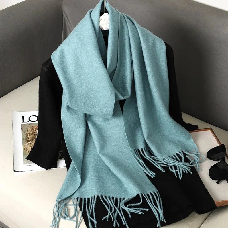62-Color Winter Cashmere Scarf – Warm Tassel Pashmina Wrap for Women
