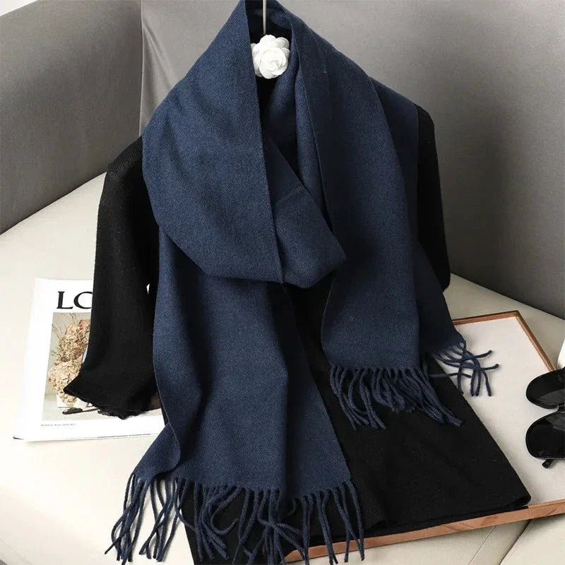 62-Color Winter Cashmere Scarf – Warm Tassel Pashmina Wrap for Women