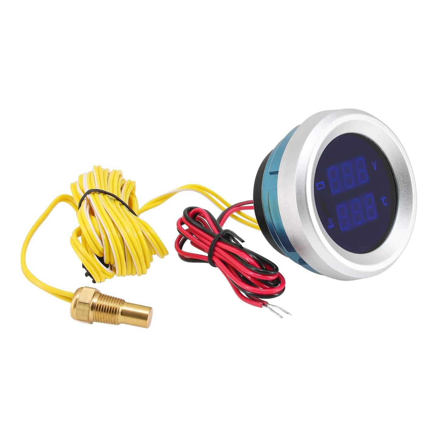 New 2" 52mm Digital Car Truck Water Temp Gauge with 10mm Temperature Sensor Temperatura Voltage Voltmeter Blue LED 12V/24V