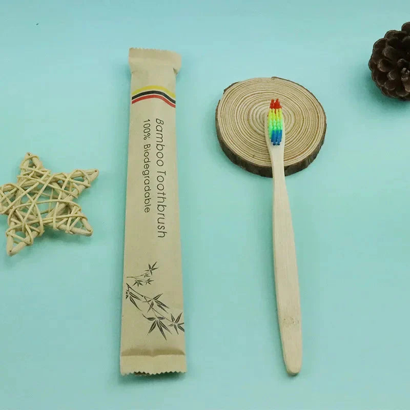 Natural Colorful Toothbrush Eco Soft Bristle Bamboo Toothbrush Bamboo Charcoal Vegan Tooth Dental Oral Care Plastic Free 10Pcs