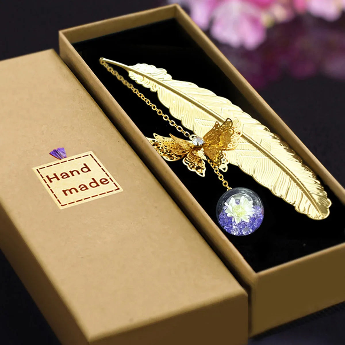 1pc Chinese Style Metal Feather Bookmark Creative Immortal Dried Flower Butterfly Leaf Student Bookmark Teacher's Day Gift