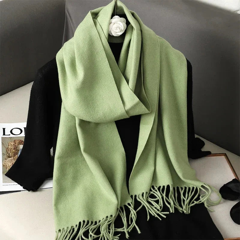 62-Color Winter Cashmere Scarf – Warm Tassel Pashmina Wrap for Women