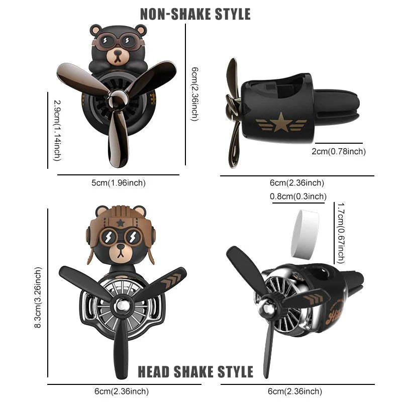 Rotating Airplane Pilot Bear Car Air Freshener - Vent Clip Fragrance Diffuser