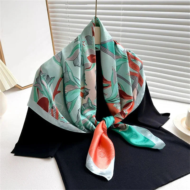 90x90cm Square Silk-Feel Scarf – Luxury Women’s Shawl & Head Wrap