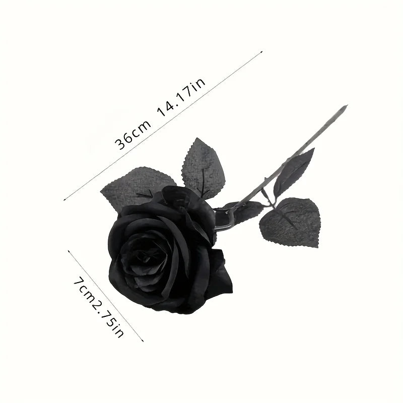 Artificial Black Roses Fake Flowers, Long Stem, with No Container, for Halloween, Home Decor, Wedding Party, Tabletop