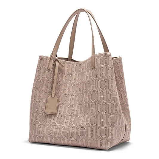 CHCH Tote Bag New Large Capacity Black Simple Knitted Shopping Bag 27*20*28cm