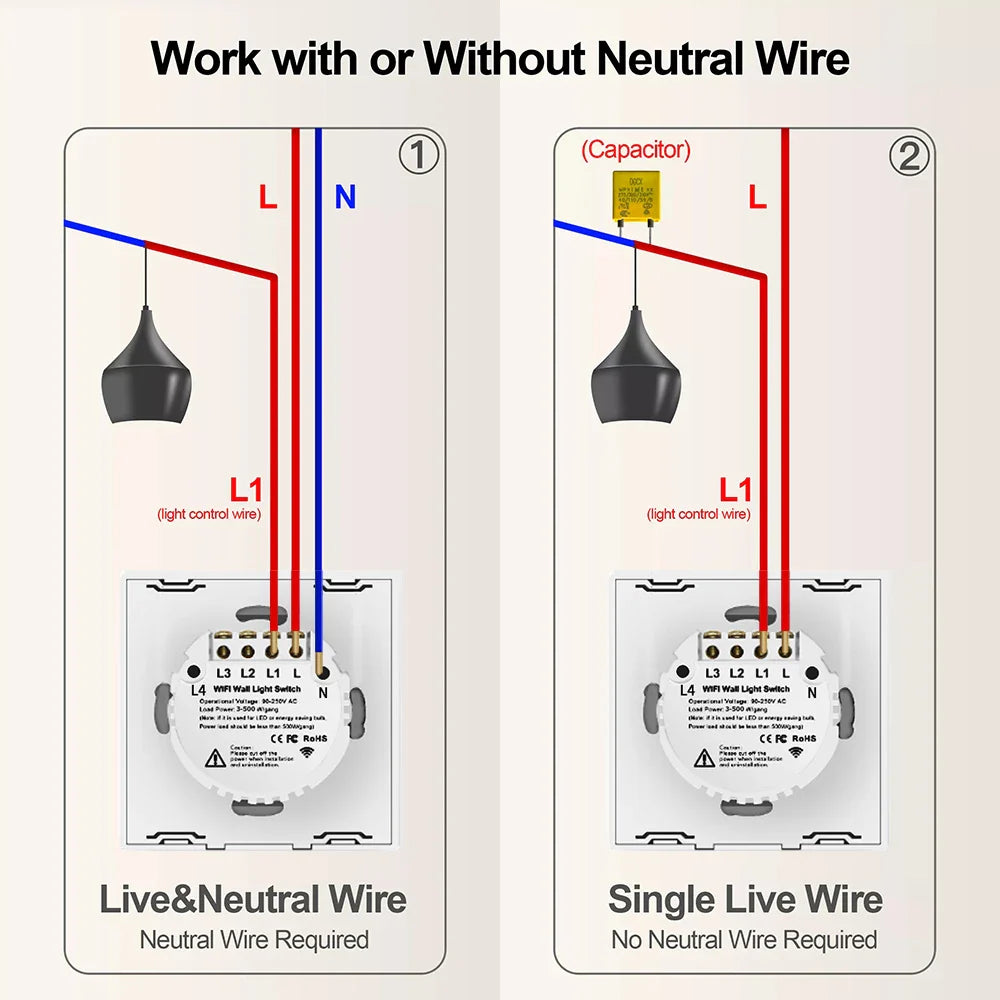 BONDA Smart Switch Wifi RF433 No Neutral EU Standard Tuya Control Works with Alexa Google Home WiFi Smart Home Touch Switches 86