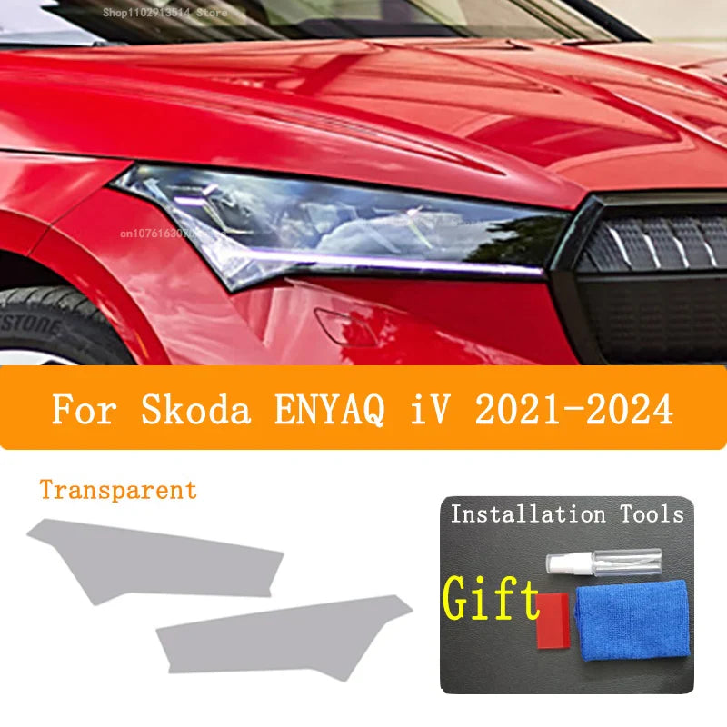 For Skoda ENYAQ iV 2021 2024 Car Headlight Protective Film Vinyl Restoration Transparent Black TPU Car Light Repair Sticker