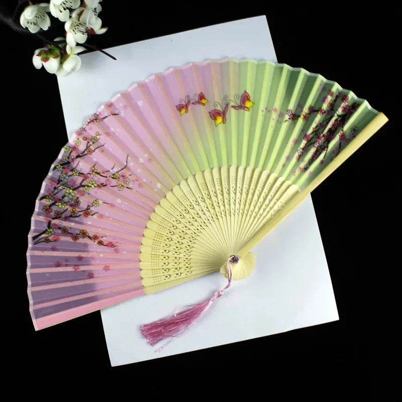 Hand Fan Foldable Silk Fan Noodles Bamboo Fan Bones Halloween Cosplay Prop Christmas Wedding Decoration Party Gifts Art Crafts