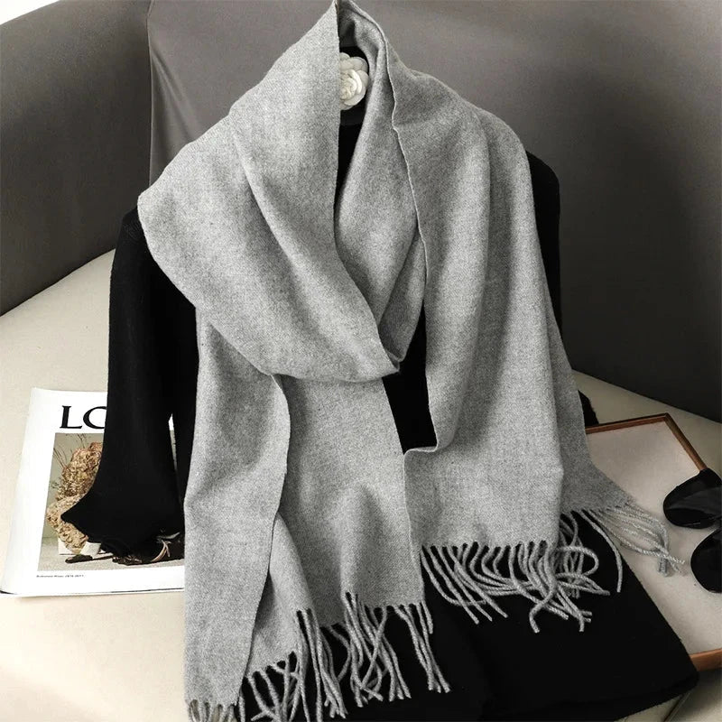 62-Color Winter Cashmere Scarf – Warm Tassel Pashmina Wrap for Women