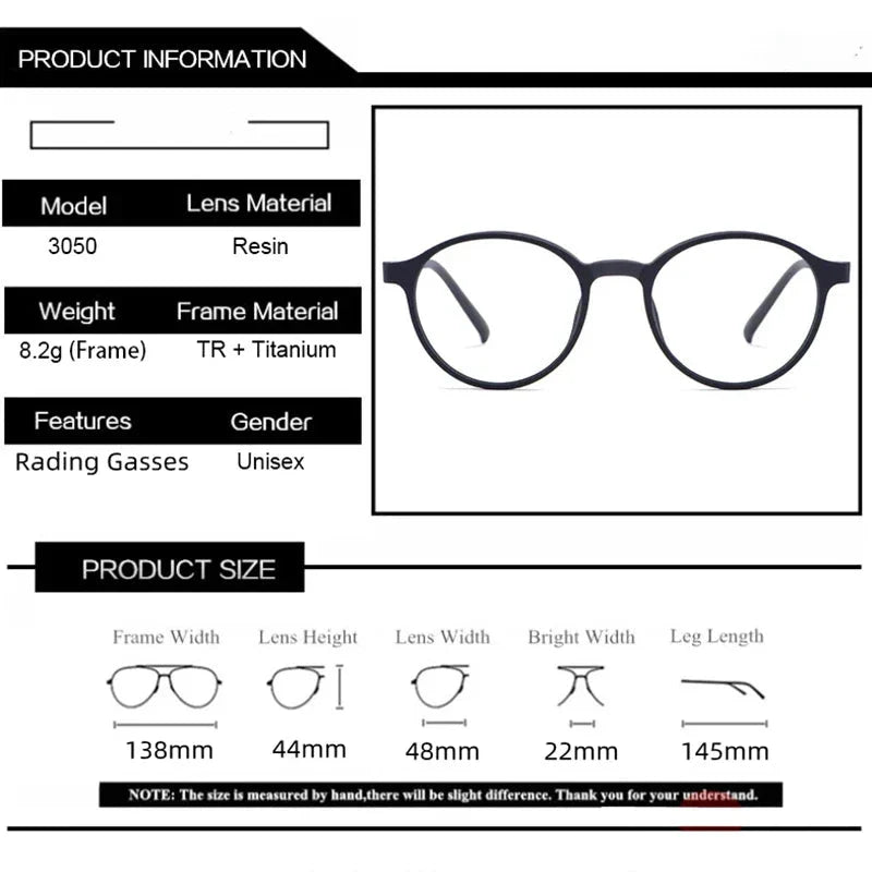 Ultralight Retro Round Glasses – TR90 Titanium Frame for Men & Women