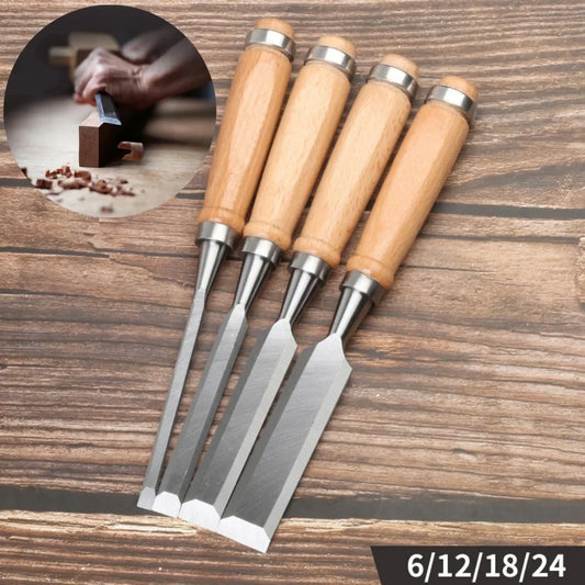 4Pcs Wood Carving Chisels Set Professional for Woodworking - 8/12/16/20mm Comfortable Beech Handle Wood Chisel with Wood Handles