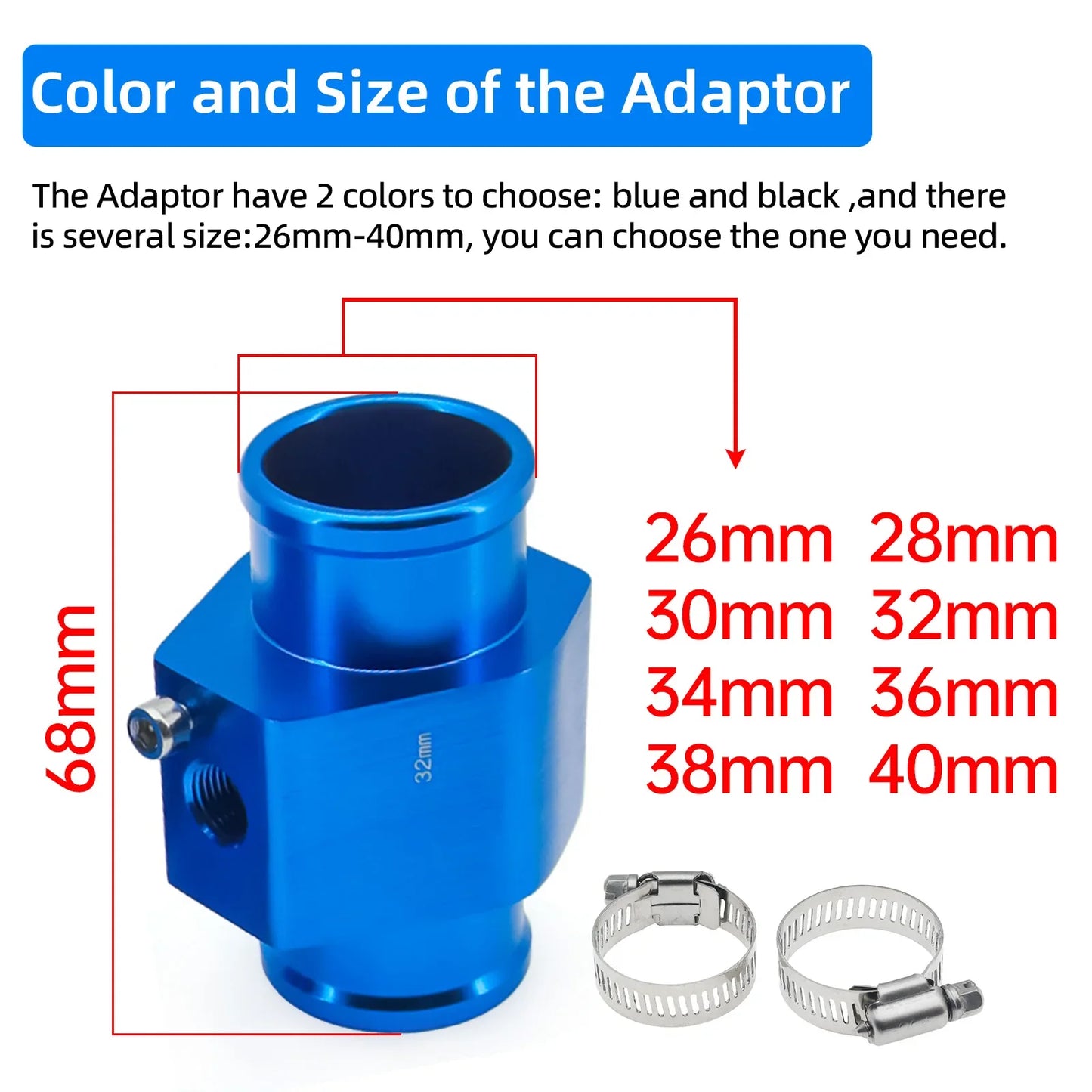 2026 Car Water Temp Gauge Radiator Temperature Water Temp Joint Pipe Sensor 40mm 38mm 36mm 34mm 32mm 30mm 28mm Hose Adapter