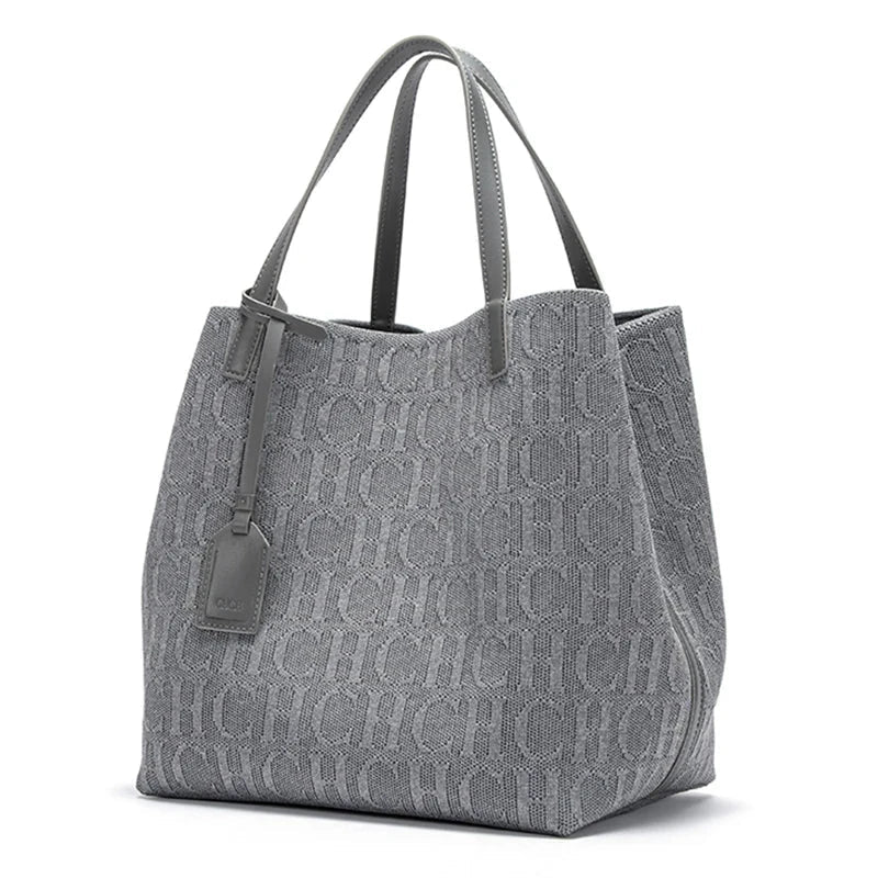 CHCH Large Capacity Black Knitted Tote Bag – Simple Shopping Handbag