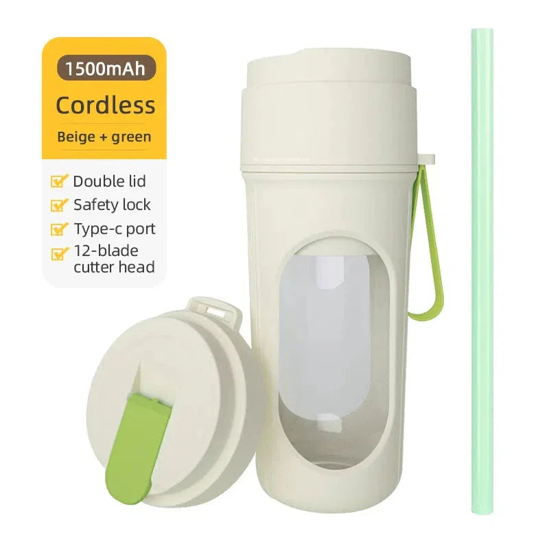 Portable Electric Blender Bottle – 6-Blade Smoothie Maker USB