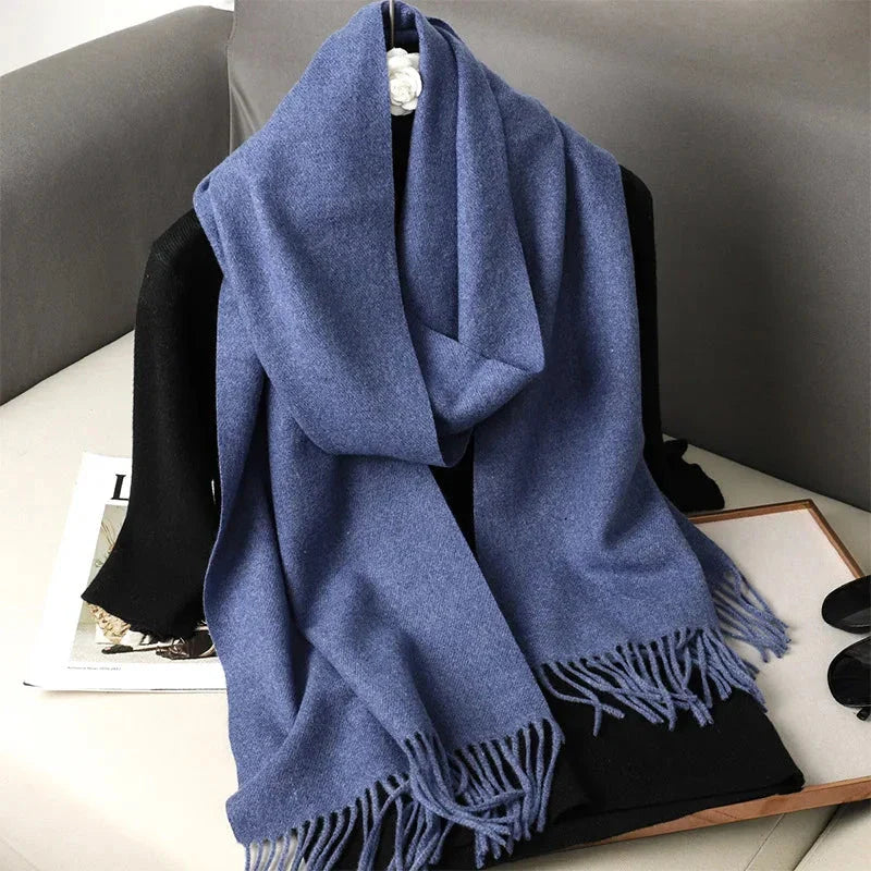 62-Color Winter Cashmere Scarf – Warm Tassel Pashmina Wrap for Women