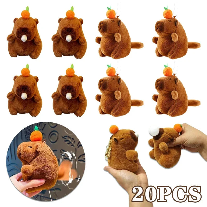 Plush Capybara Keychain – Cute Persimmon Wagging Tail Pendant Toy