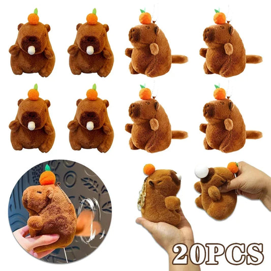 Plush Capybara Keychain – Cute Persimmon Wagging Tail Pendant Toy