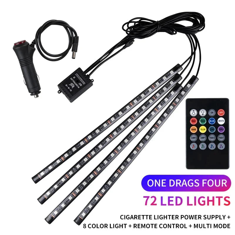 Neon LED Car Interior Ambient Light Kit – RGB Foot Strip Lighting with APP & Remote Control, Music Sync Car Decor Lamp