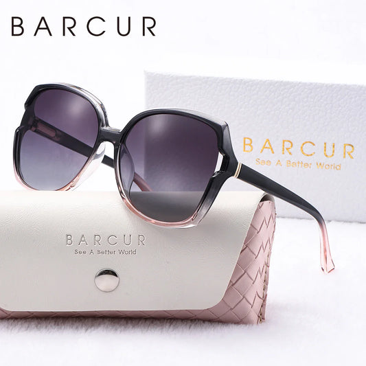 BARCUR Women’s Gradient Butterfly Frame Polarized Fashionable Sunglasses – Trendy Elegant Large PC Elliptical Design with UV400 Protection for Summer Travel Beach Shopping & Summer Style – White Gift Box Included