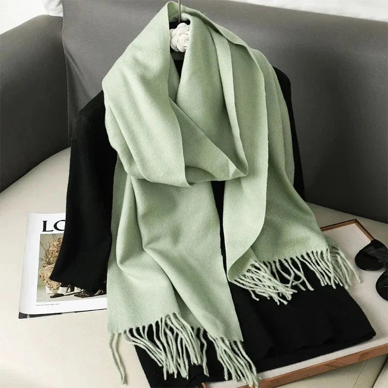 62-Color Winter Cashmere Scarf – Warm Tassel Pashmina Wrap for Women