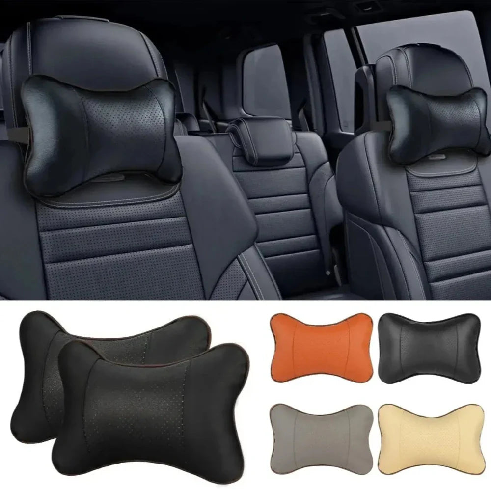 1pc PU Leather Car Neck Pillow Universal Headrest Pillow with Fiber Fill for Comfort Head Pain Relief in Vehicles