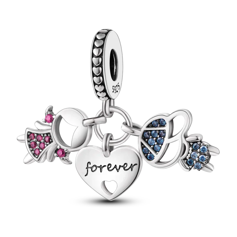 925 Sterling Silver Pink Butterfly & Luminous Firefly Charm – Dangle Bead for Bracelet or Necklace | Elegant DIY Jewelry Gift for Women