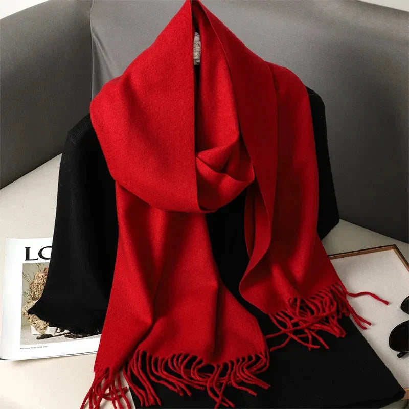 62-Color Winter Cashmere Scarf – Warm Tassel Pashmina Wrap for Women